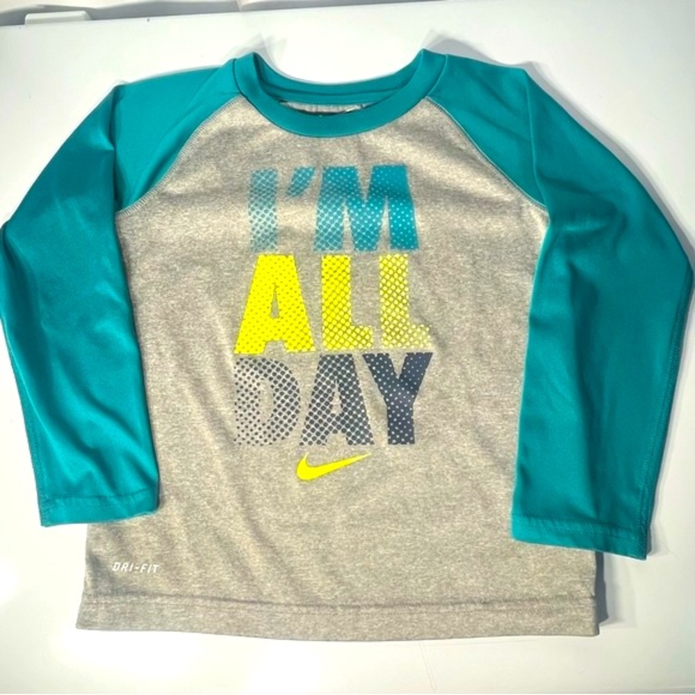 NIKE Dri-Fit Teal Gray Raglan Tee